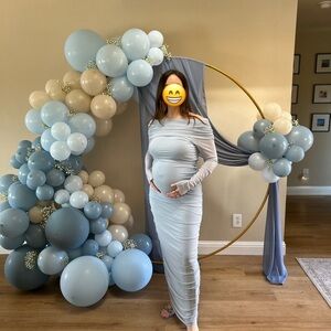 Bumpsuit maternity dress off the shoulder mesh dress in powder blue (L)